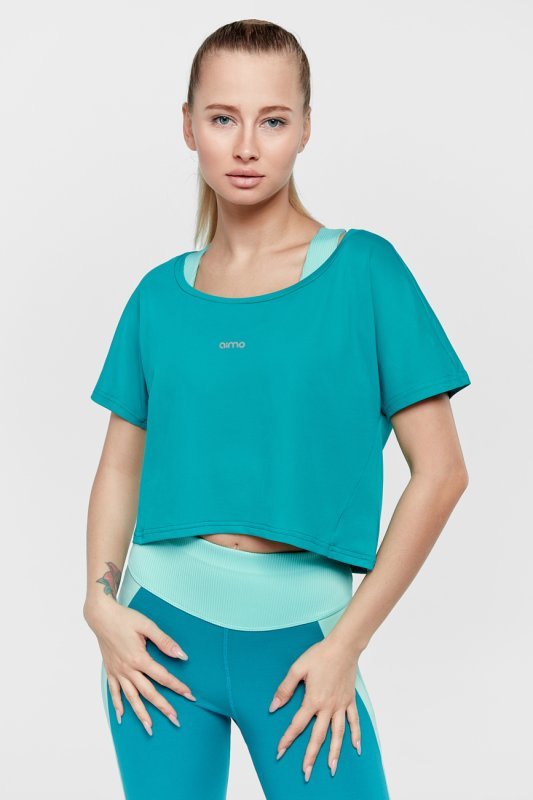 Tricou Sport Crop Relaxed Fit — Turcoaz